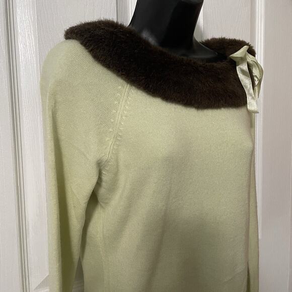 Vintage Y2K Evan Picone Sweater Women Medium Green Removable Faux Fur Collar Top - Picture 2 of 11